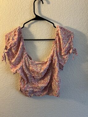 liberty Pink Floral Drawstring Puff Sleeve Blouse